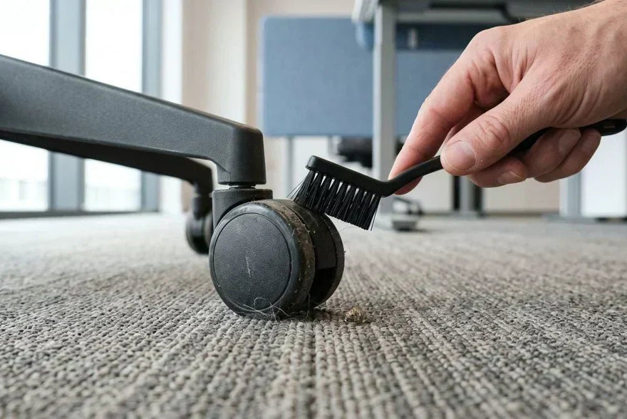 Schäden durch Bürostuhlrollen auf Teppichfliesen vermeiden
